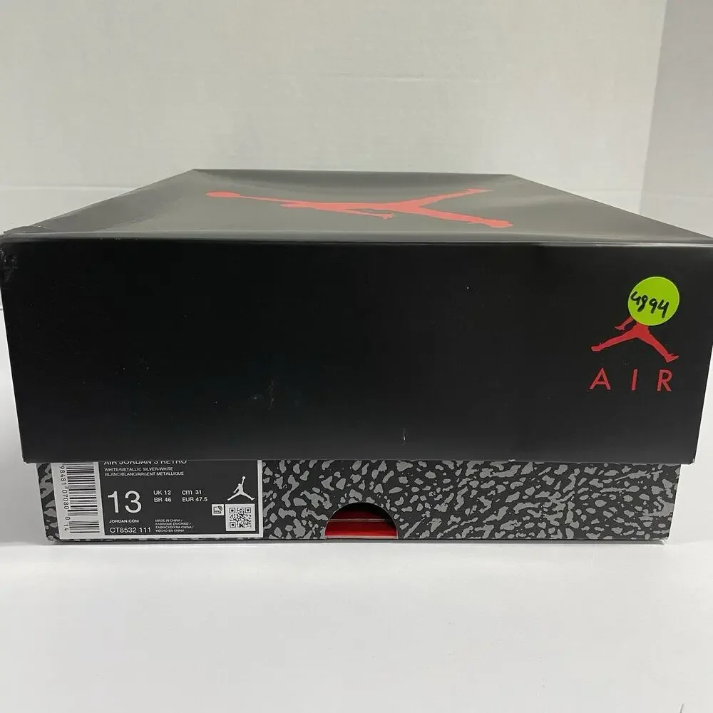 Air Jordan 3 Retro 'Pure Money' 2025 CT8532 111 Size 13 White Leather Sneakers